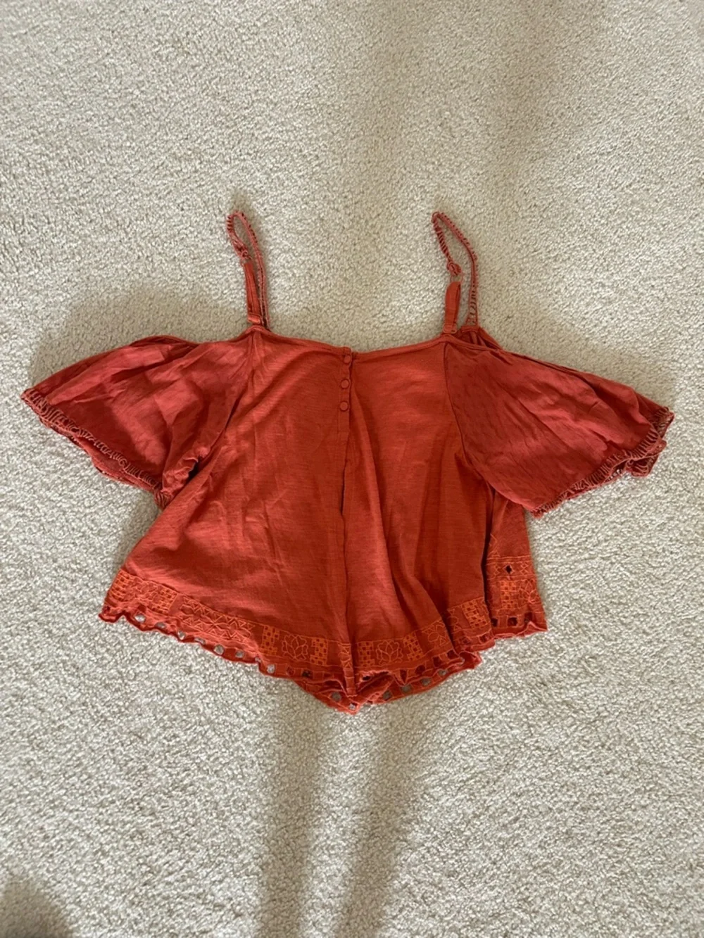 Free People Rust Red Cold-Shoulder Embroidered Camisole